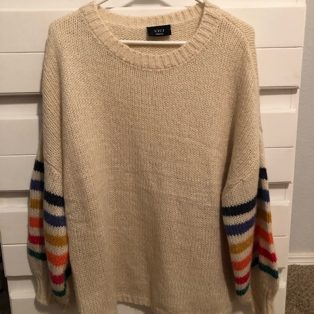 Vici Dolls rainbow sleeve cream sweater